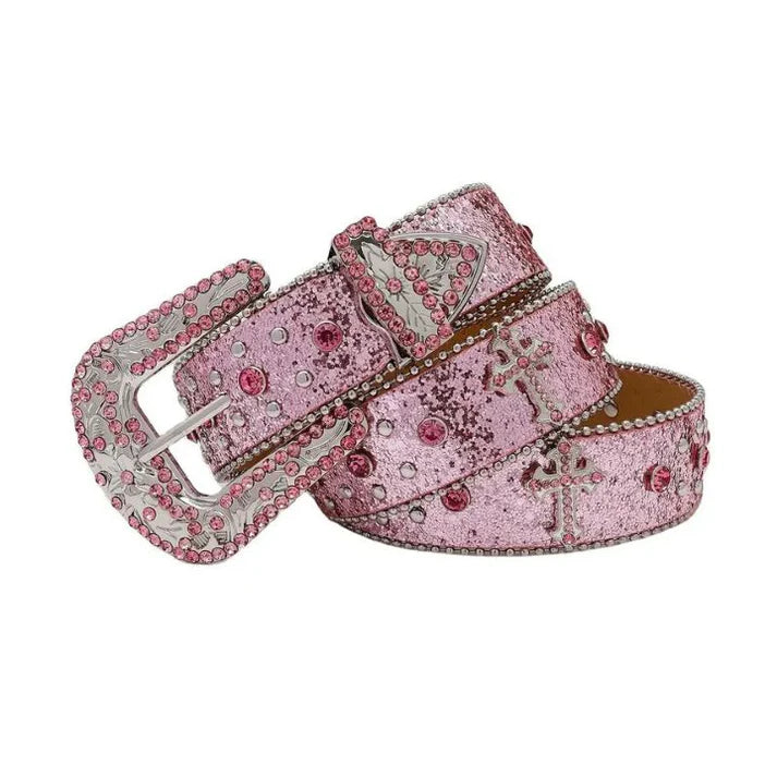 Pink Rhinestone Silver Studded Belt