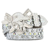 Silver Pirate Skull Rhinestone Statement Belt