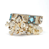 Men Gold Skull Rhinestone Belt with Blue Gems