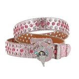 Pink Rhinestone Cat Buckle Western Belt