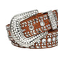 Brown Western Crystal Rhinestone Belt with Silver Studs