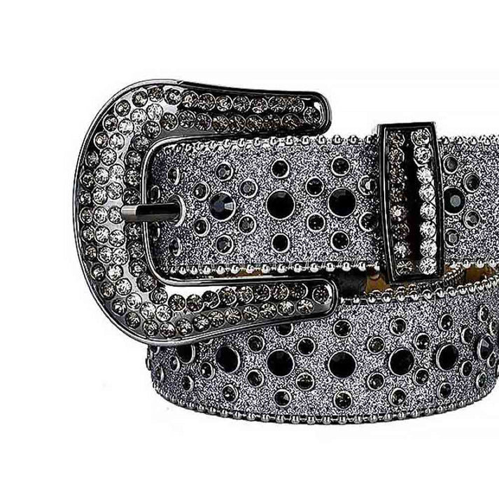 Glitter Grey Black Studded Rhinestone Belt