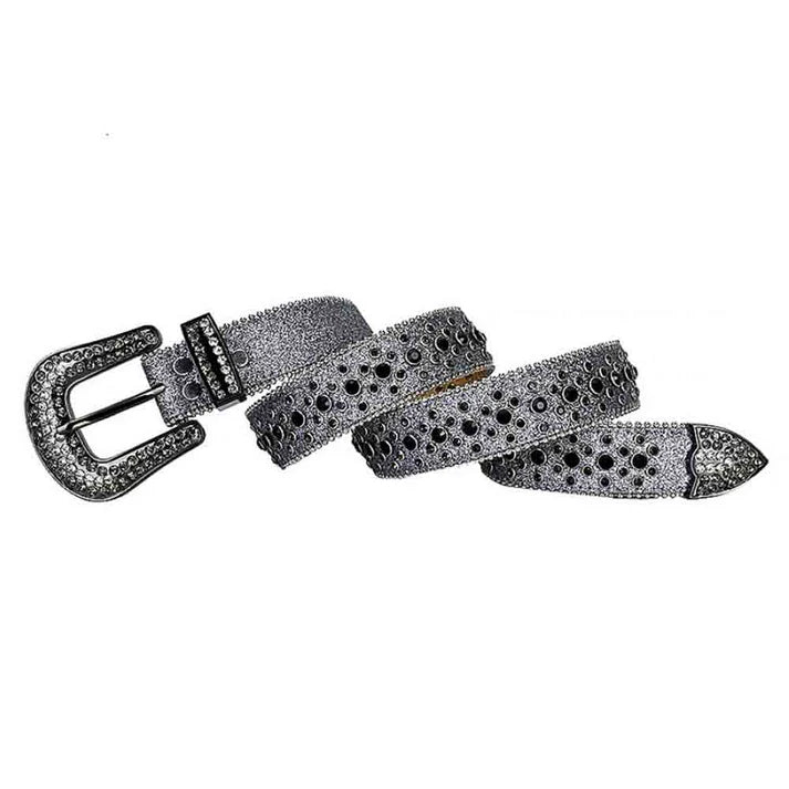 Glitter Grey Black Studded Rhinestone Belt