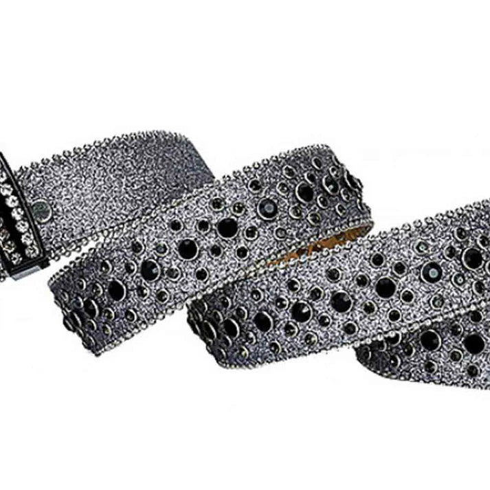 Glitter Grey Black Studded Rhinestone Belt