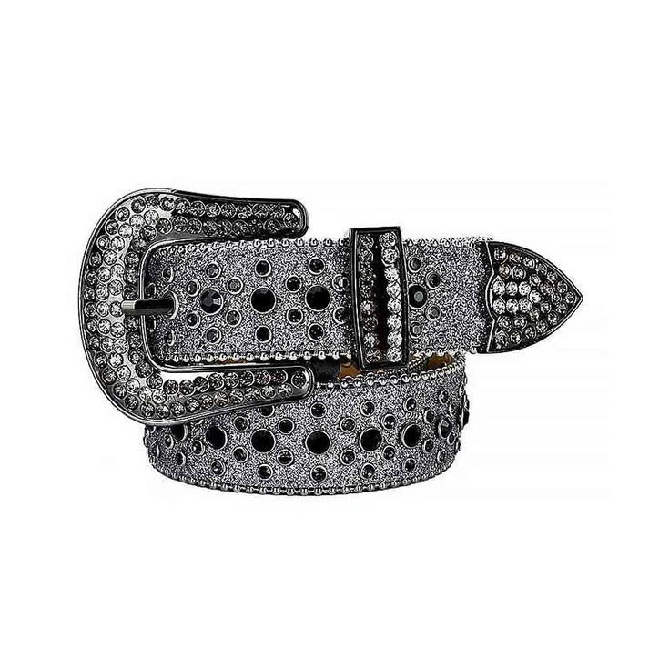 Glitter Grey Black Studded Rhinestone Belt