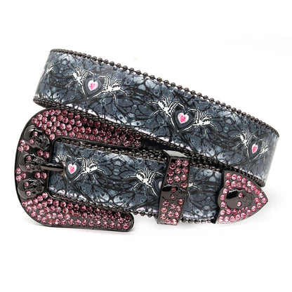 Skull Buckle Spider Strap Pink Studded Rhinestone Belt