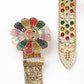 Flower Buckle Gold Strap Multi-Color Rhinestone Studded Belt