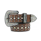 Brown Leather Designer Buckle Sparkling Belt